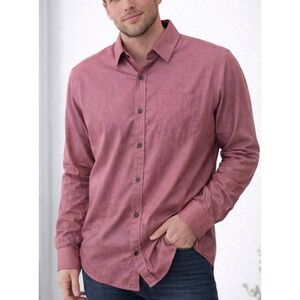 ZARA MAN Tailored Fit Long Sleeve Dress Shirt Red Texture 100% Cotton Men Size L